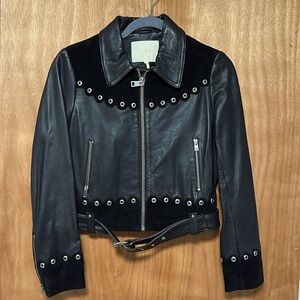 Maje Cow Leather Jacket with Chain Detail